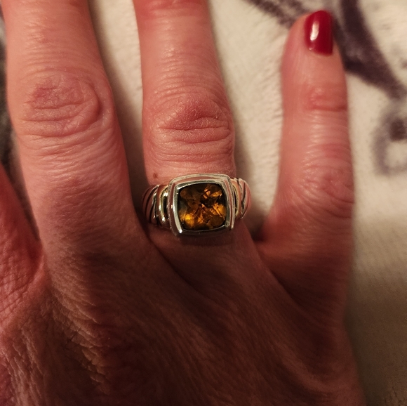 David Yurman citrine ring size 6 1/2 14 karate yellow gold with sterling silver - Picture 6 of 12